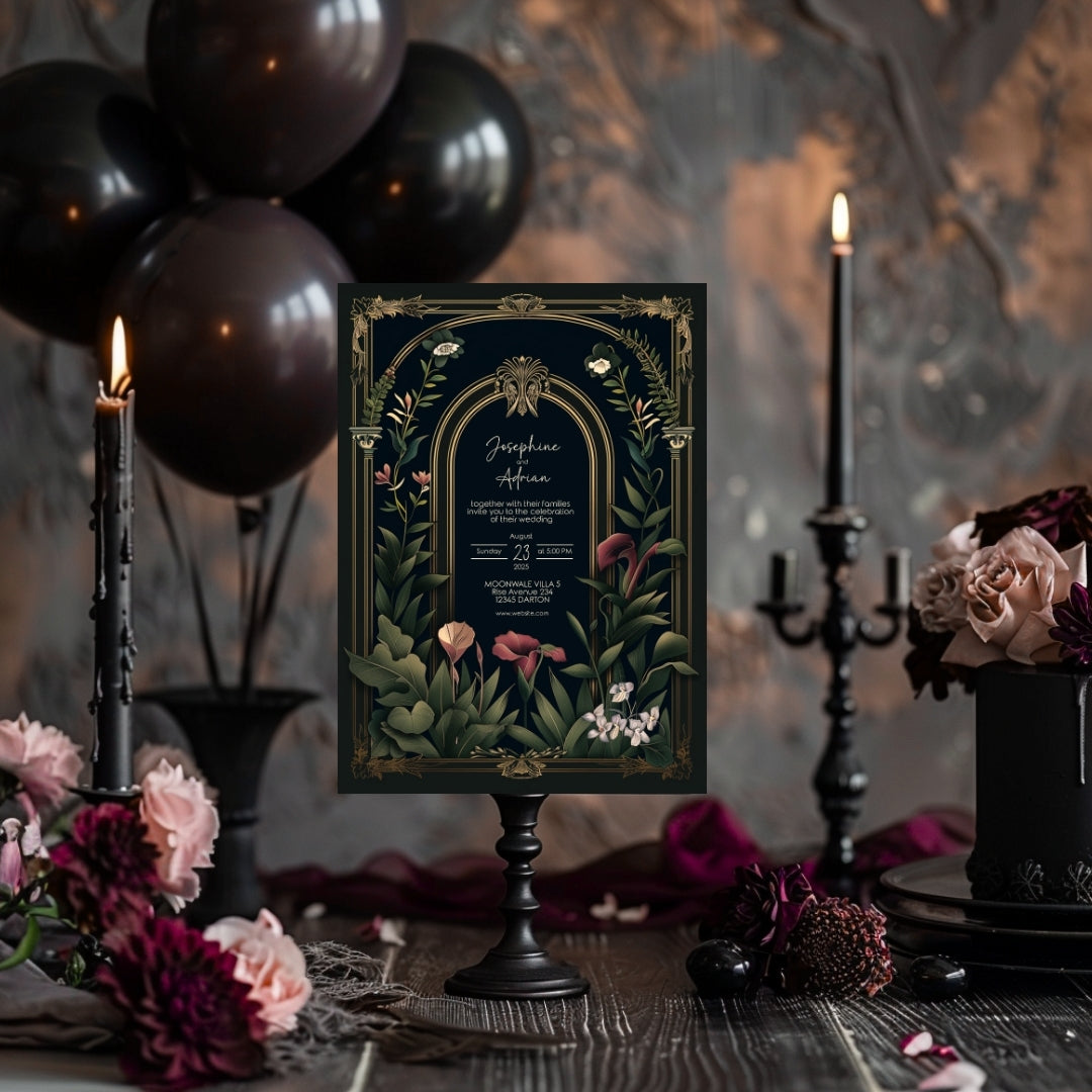 Dark Academia Gothic Vintage Garden Wedding Invitation