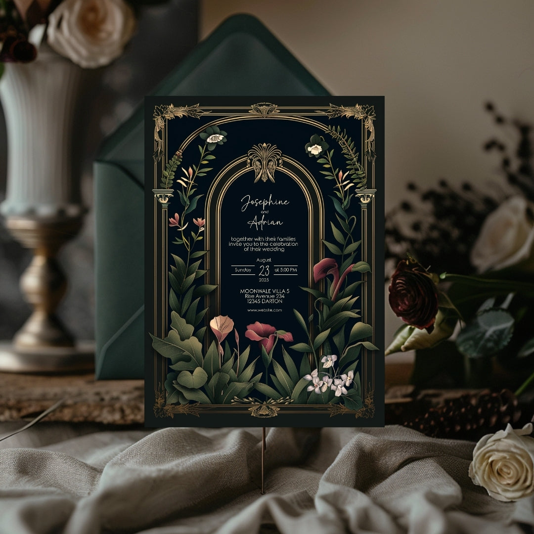 Dark Academia Gothic Vintage Garden Wedding Invitation