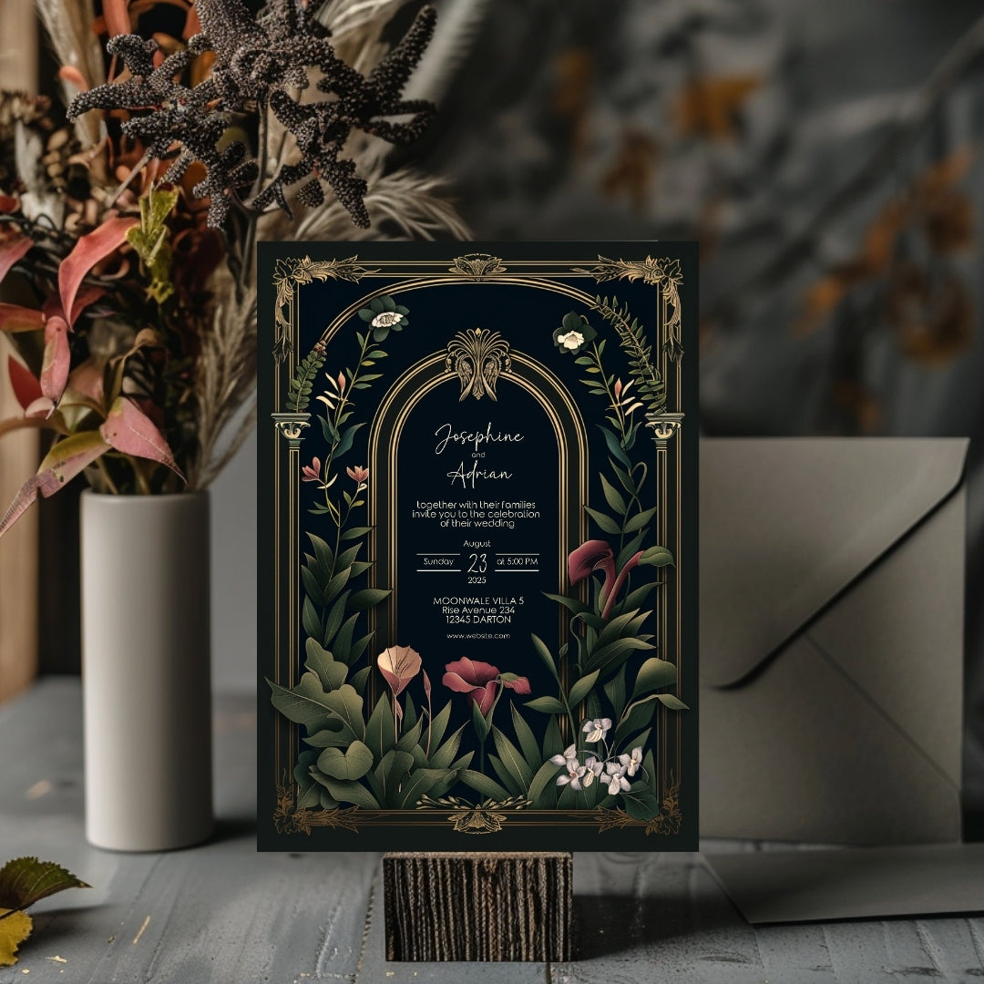 Dark Academia Gothic Vintage Garden Wedding Invitation