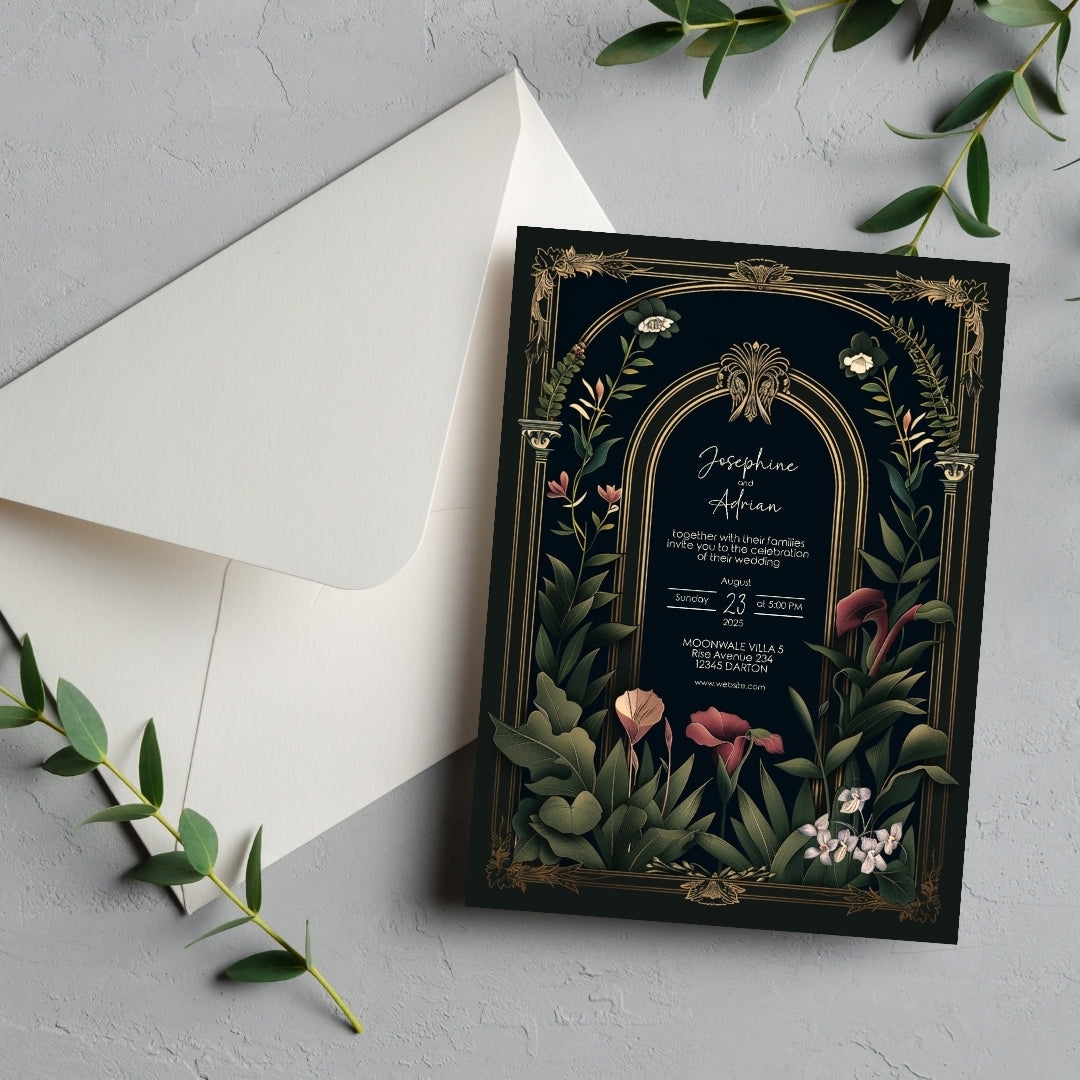 Dark Academia Gothic Vintage Garden Wedding Invitation