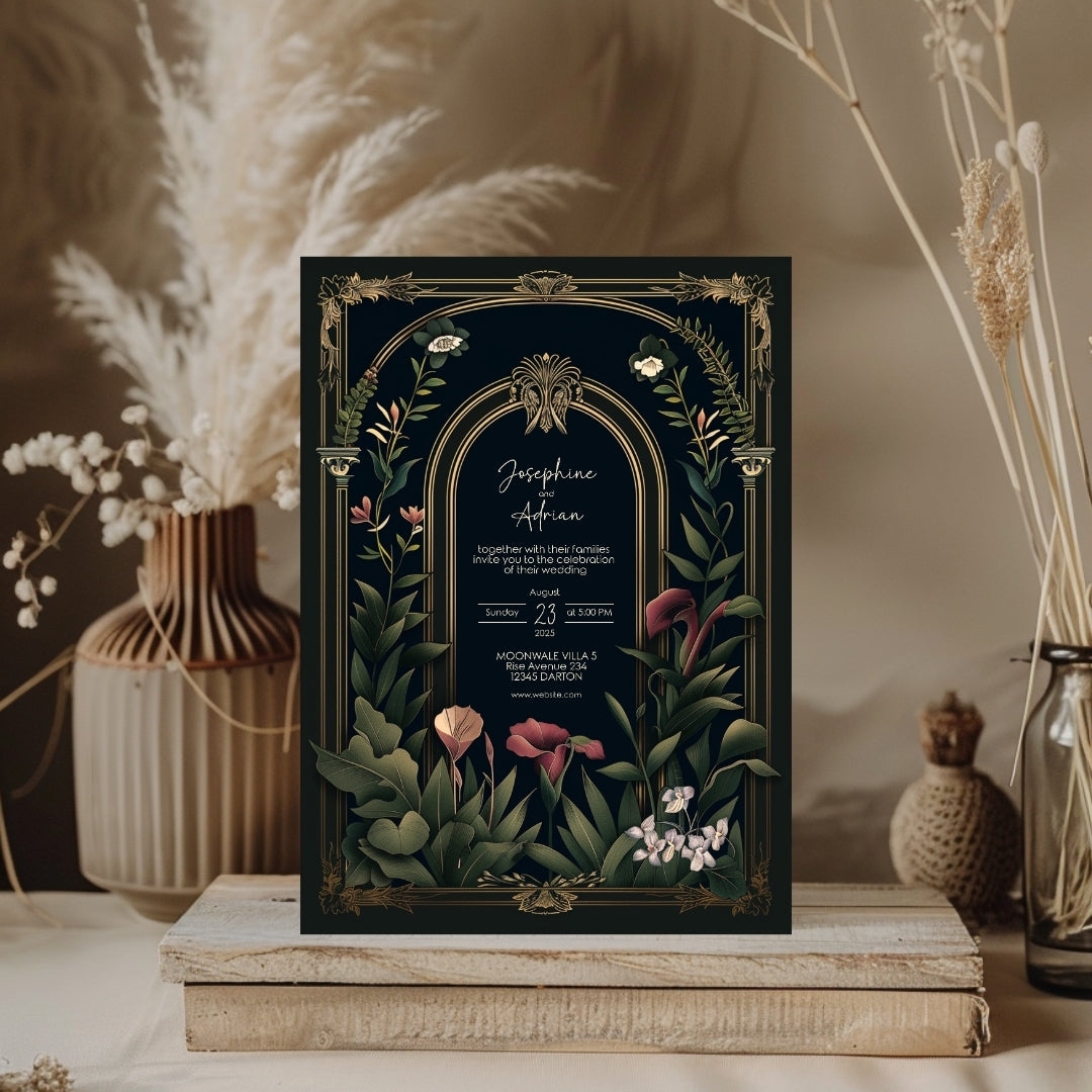 Dark Academia Gothic Vintage Garden Wedding Invitation