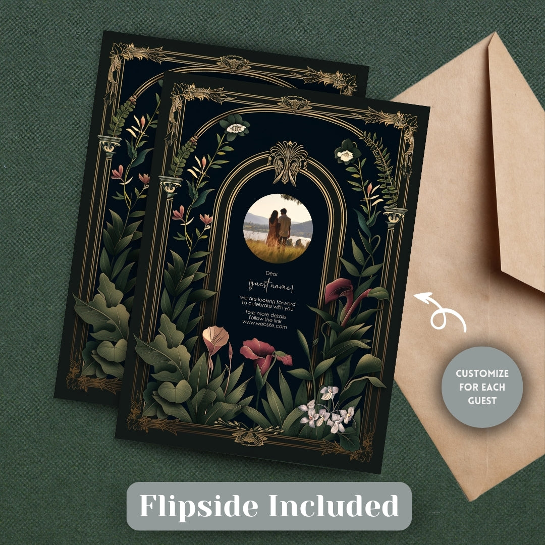 Dark Academia Gothic Vintage Garden Wedding Invitation