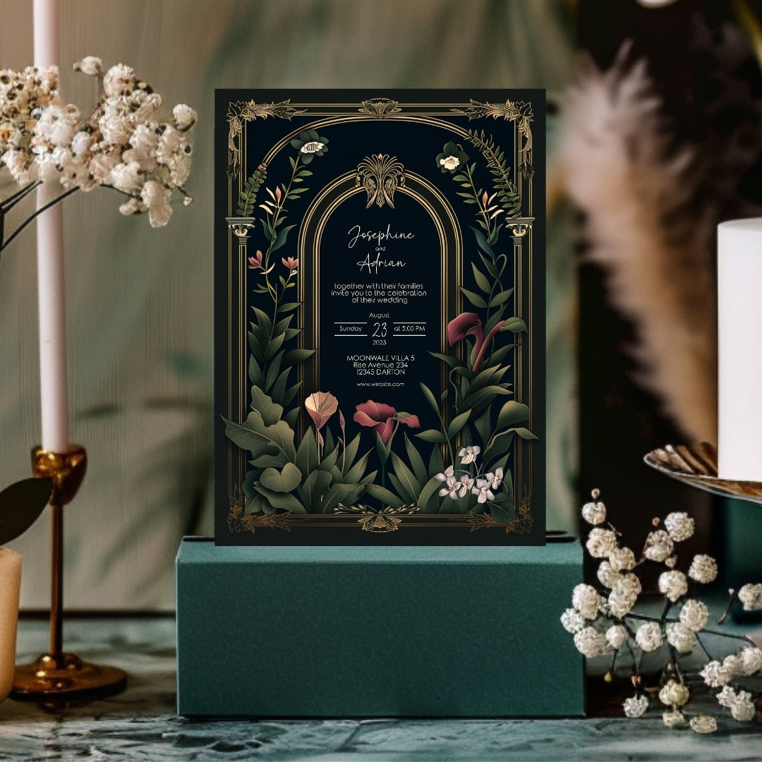 Dark Academia Gothic Vintage Garden Wedding Invitation