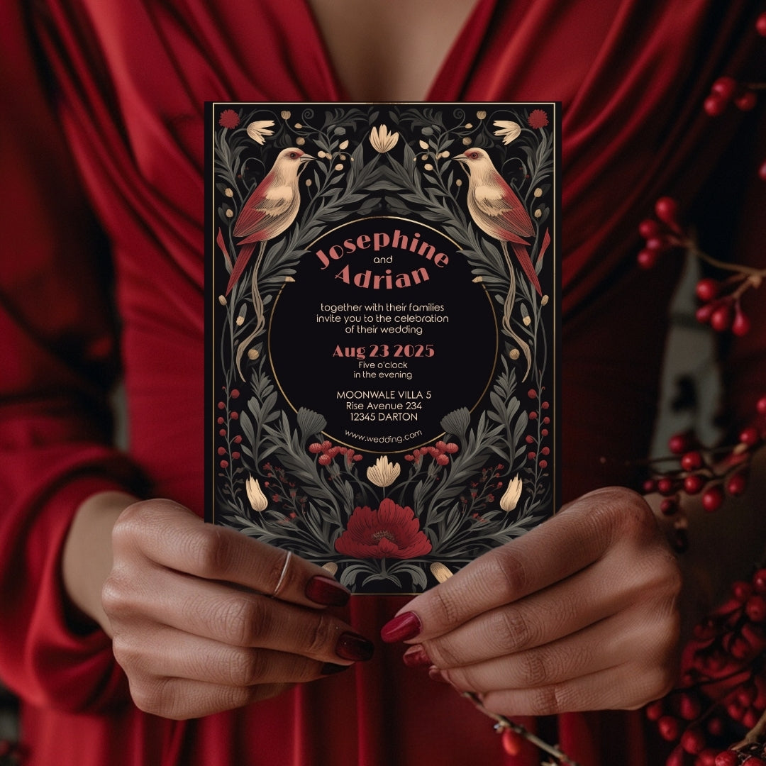 Enchanted Bird Gothic Garden Wedding Invitation