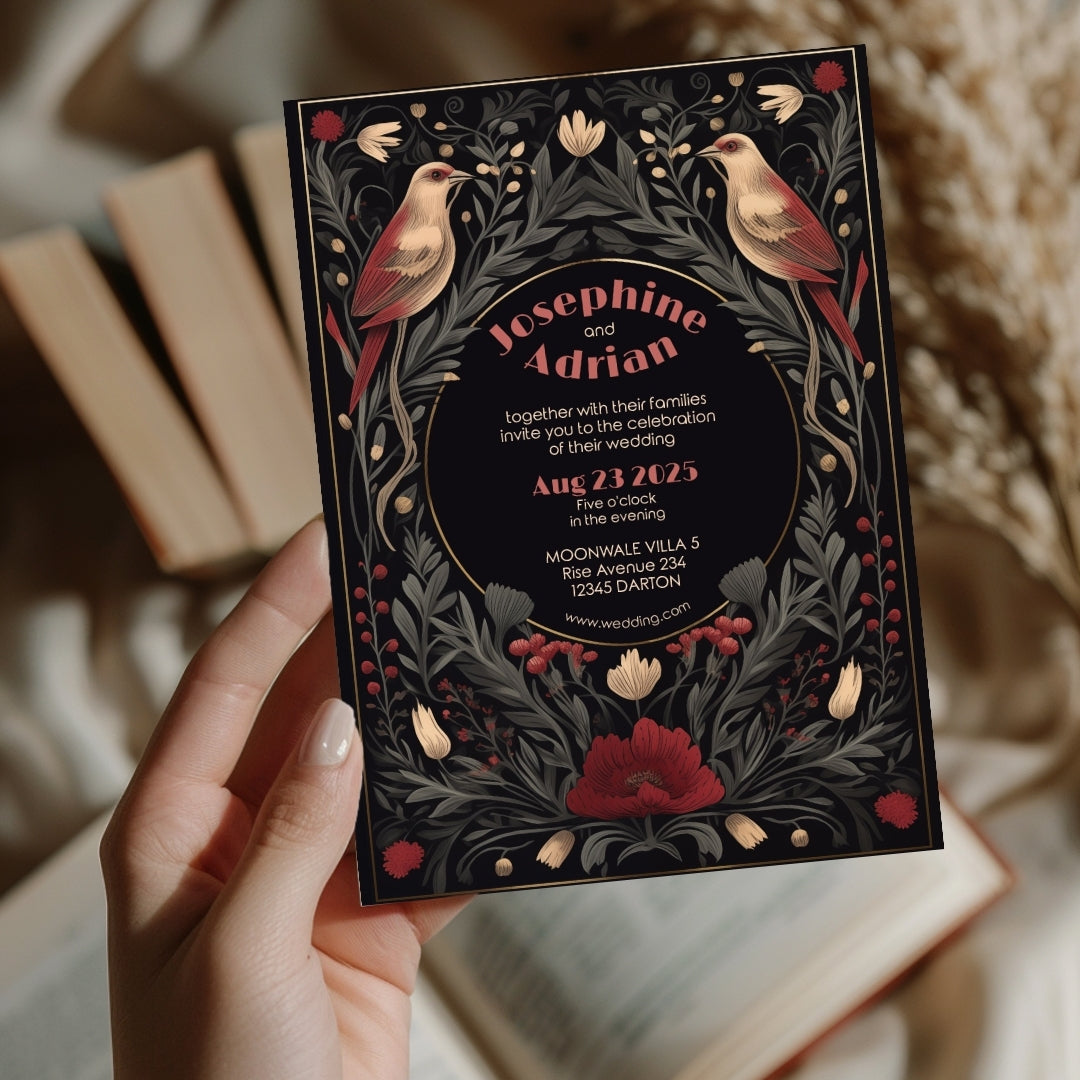 Enchanted Bird Gothic Garden Wedding Invitation