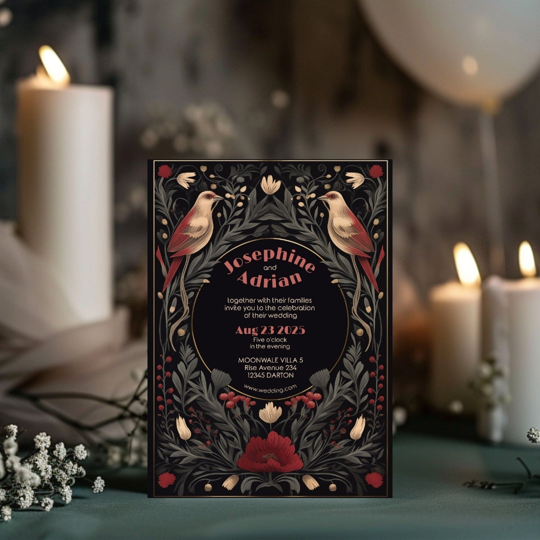 Enchanted Bird Gothic Garden Wedding Invitation