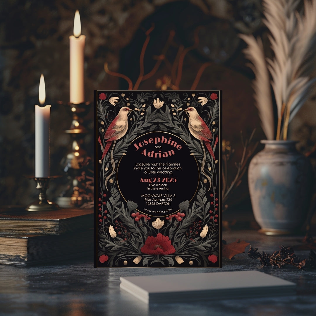 Enchanted Bird Gothic Garden Wedding Invitation