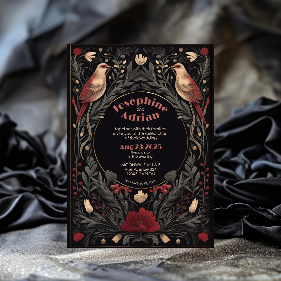 Enchanted Bird Gothic Garden Wedding Invitation