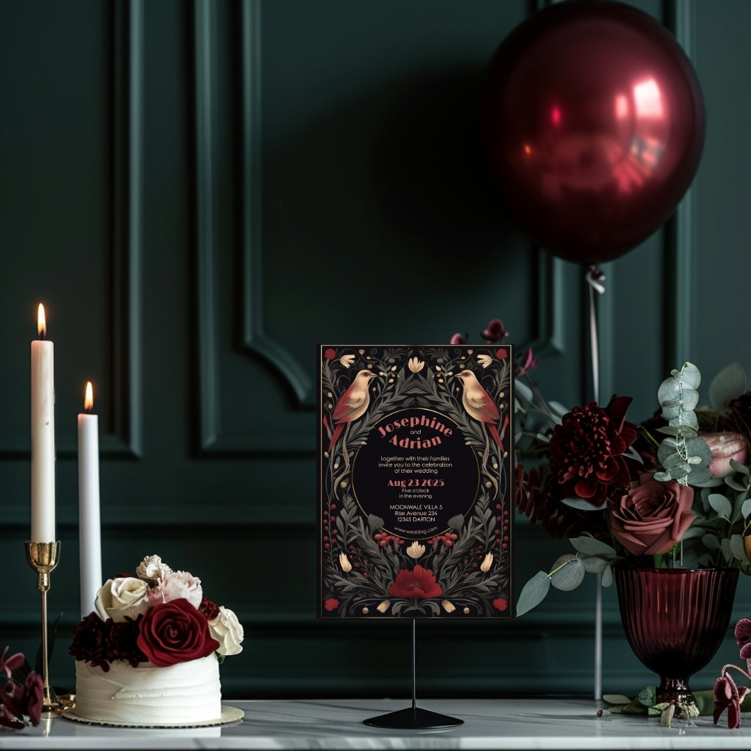 Enchanted Bird Gothic Garden Wedding Invitation