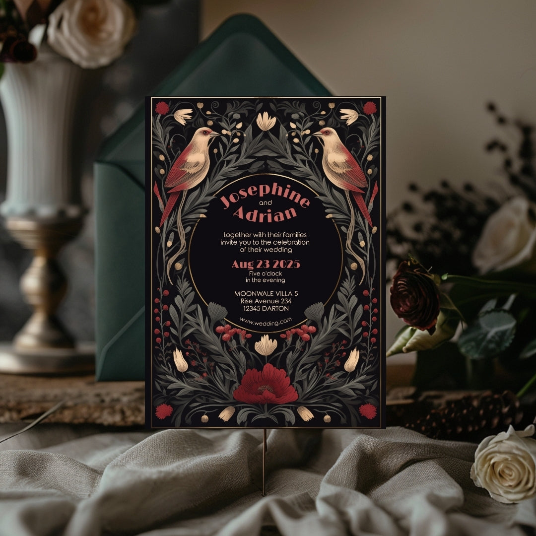 Enchanted Bird Gothic Garden Wedding Invitation