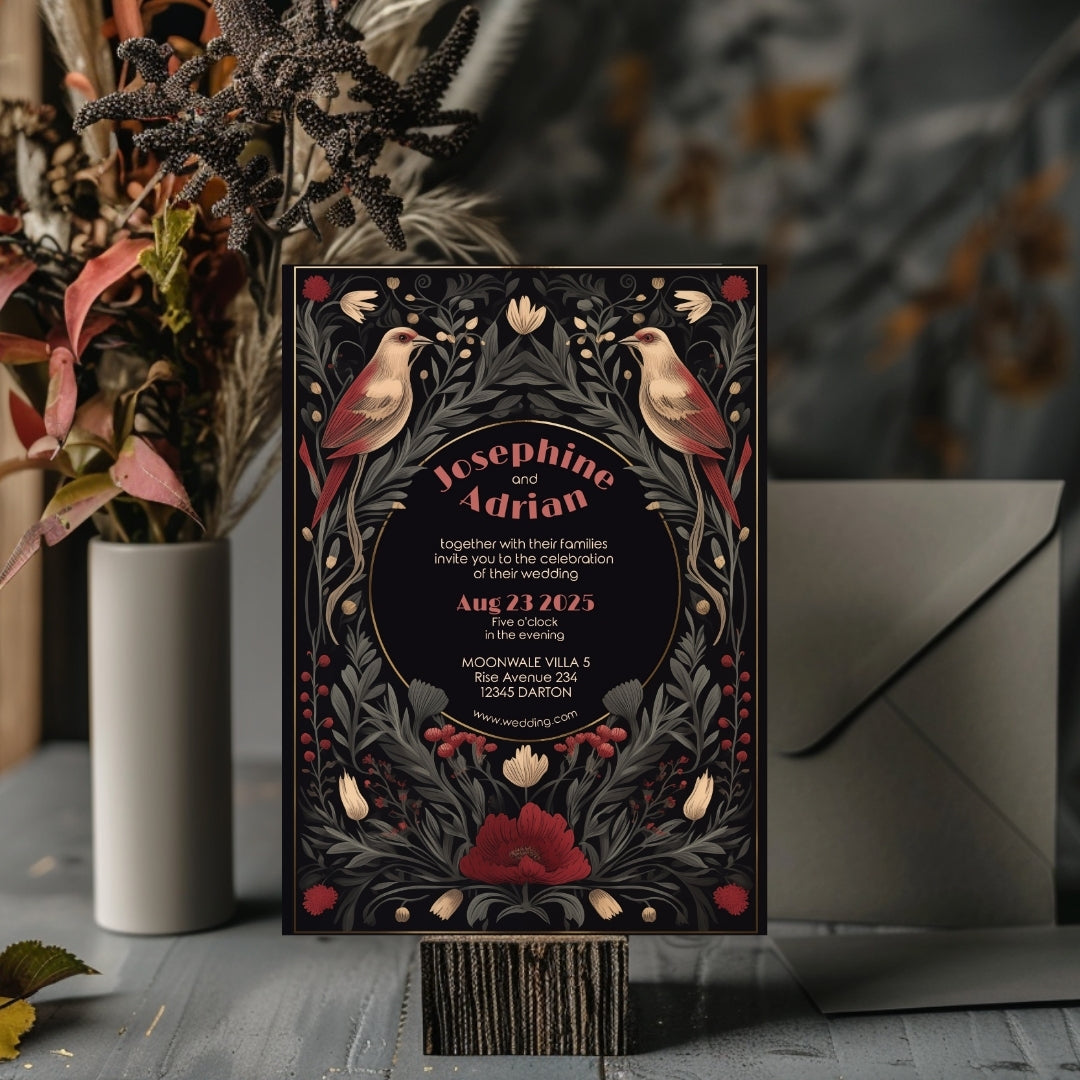 Enchanted Bird Gothic Garden Wedding Invitation
