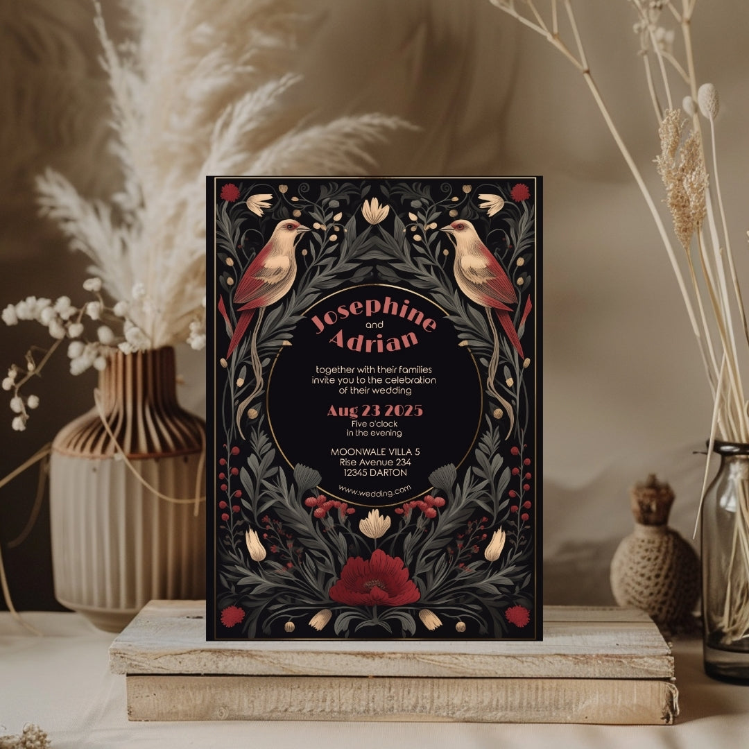 Enchanted Bird Gothic Garden Wedding Invitation