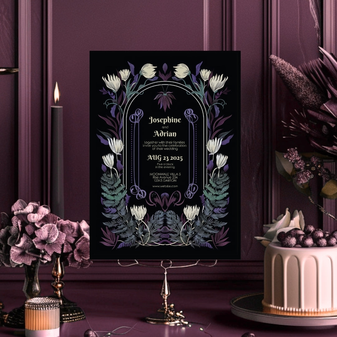 Mystical Colorful Floral Gothic Wedding Invitation
