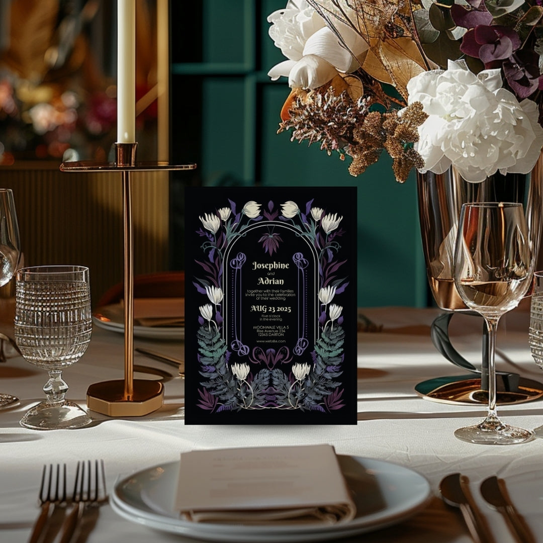 Mystical Colorful Floral Gothic Wedding Invitation