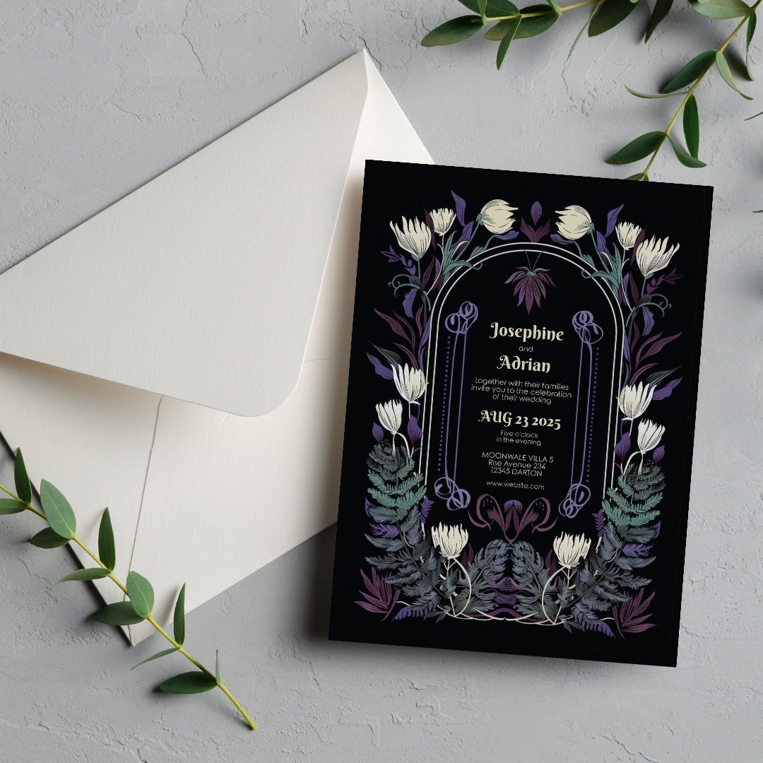 Mystical Colorful Floral Gothic Wedding Invitation
