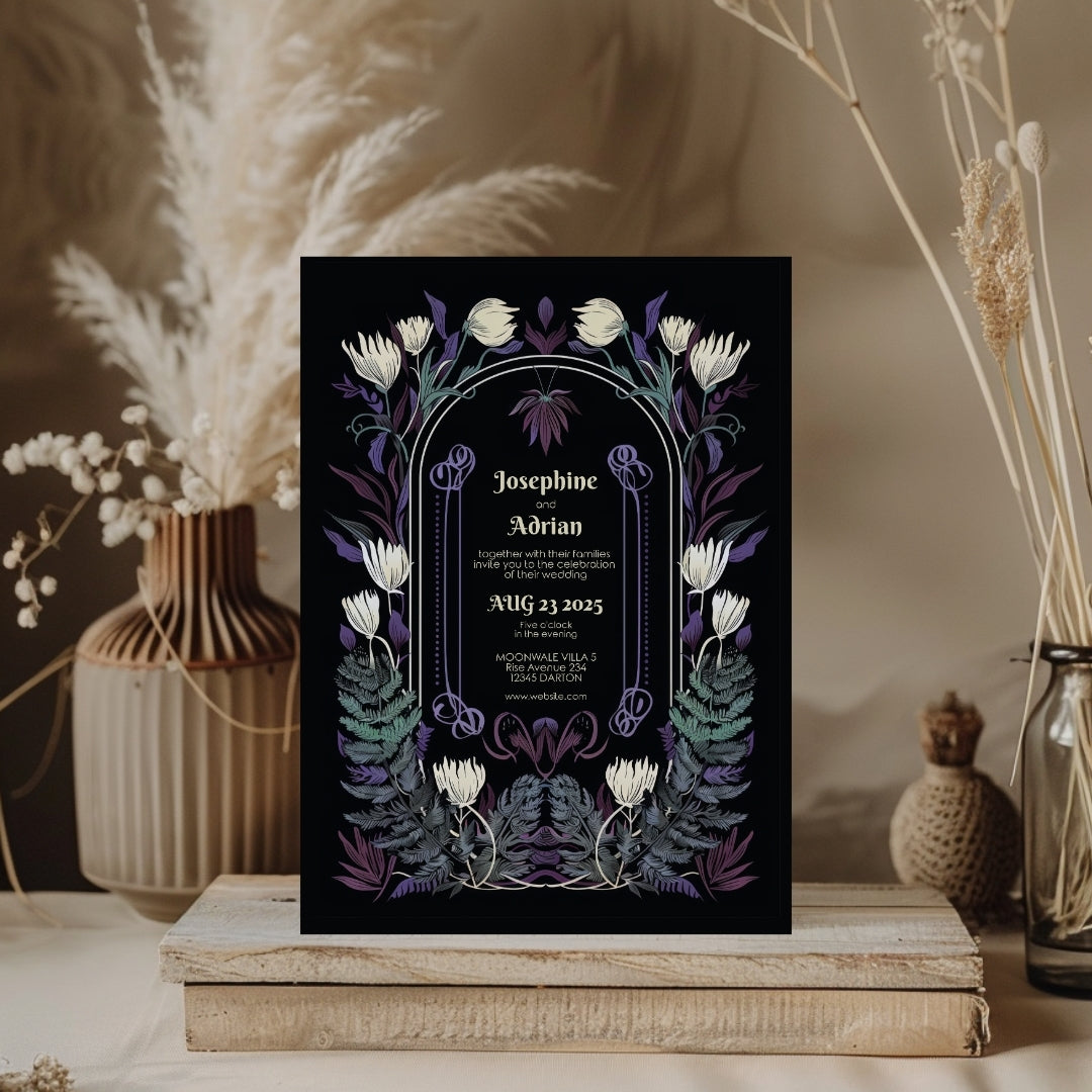 Mystical Colorful Floral Gothic Wedding Invitation