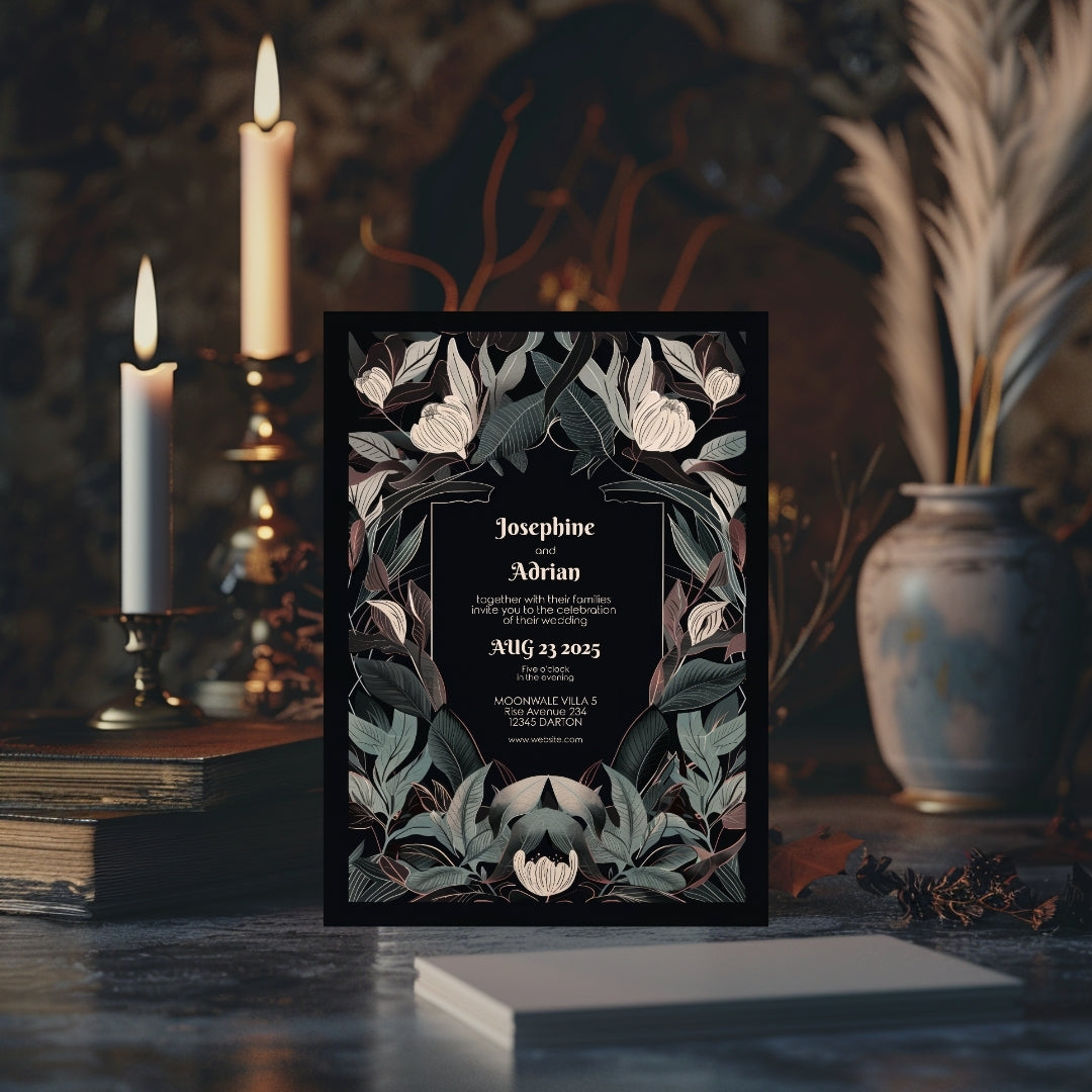 Mystical Gothic Crest Garden Wedding Invitation