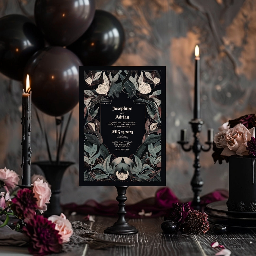 Mystical Gothic Crest Garden Wedding Invitation