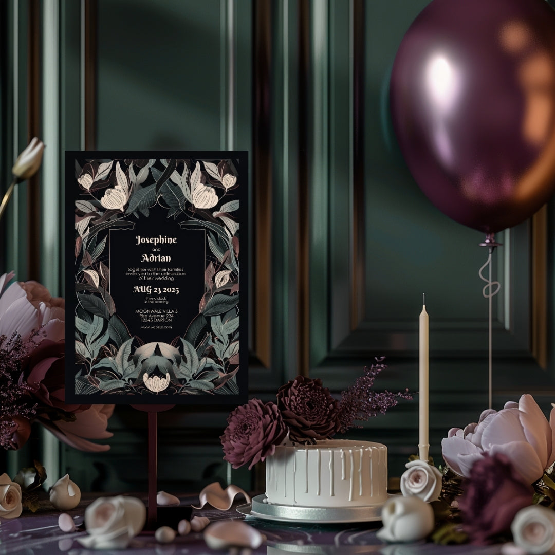 Mystical Gothic Crest Garden Wedding Invitation