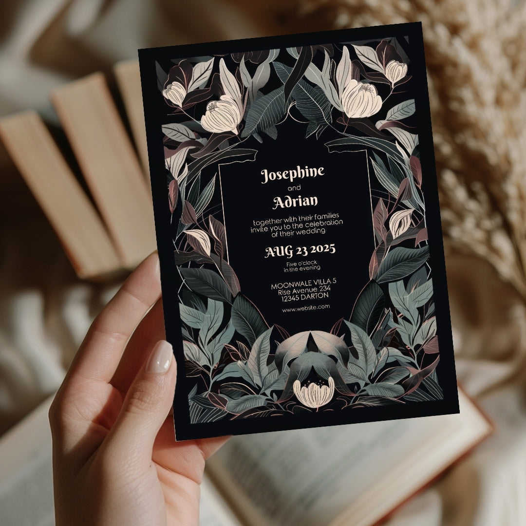 Mystical Gothic Crest Garden Wedding Invitation