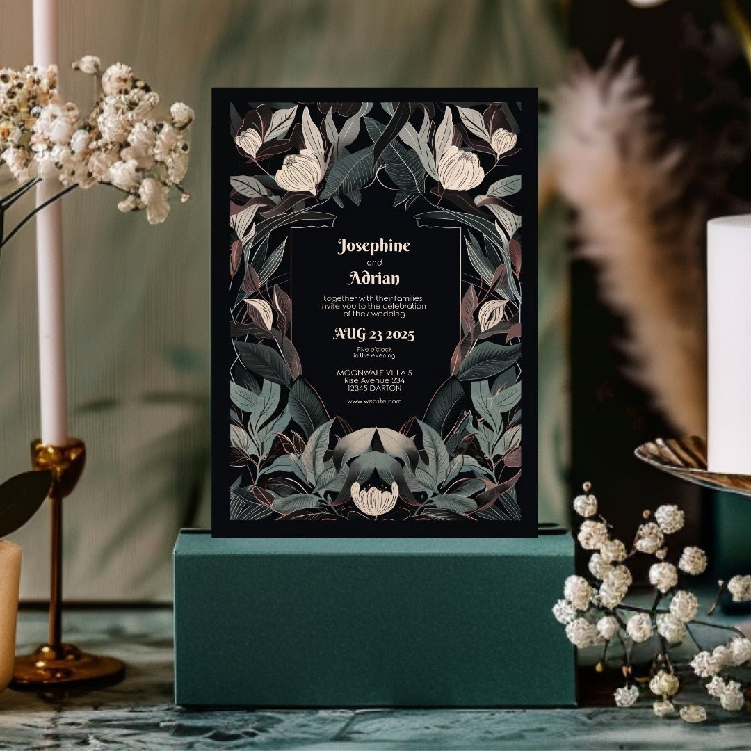 Mystical Gothic Crest Garden Wedding Invitation