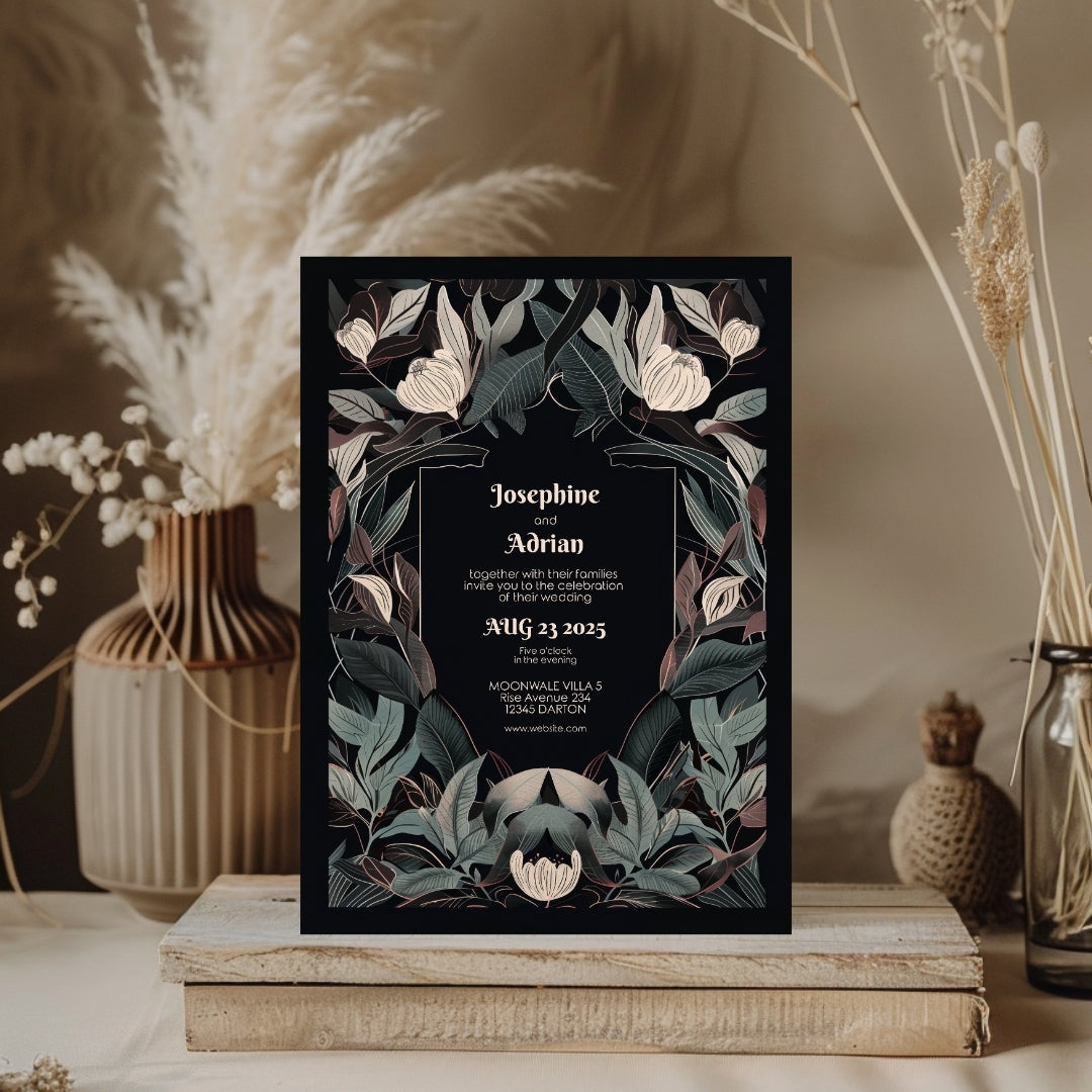 Mystical Gothic Crest Garden Wedding Invitation