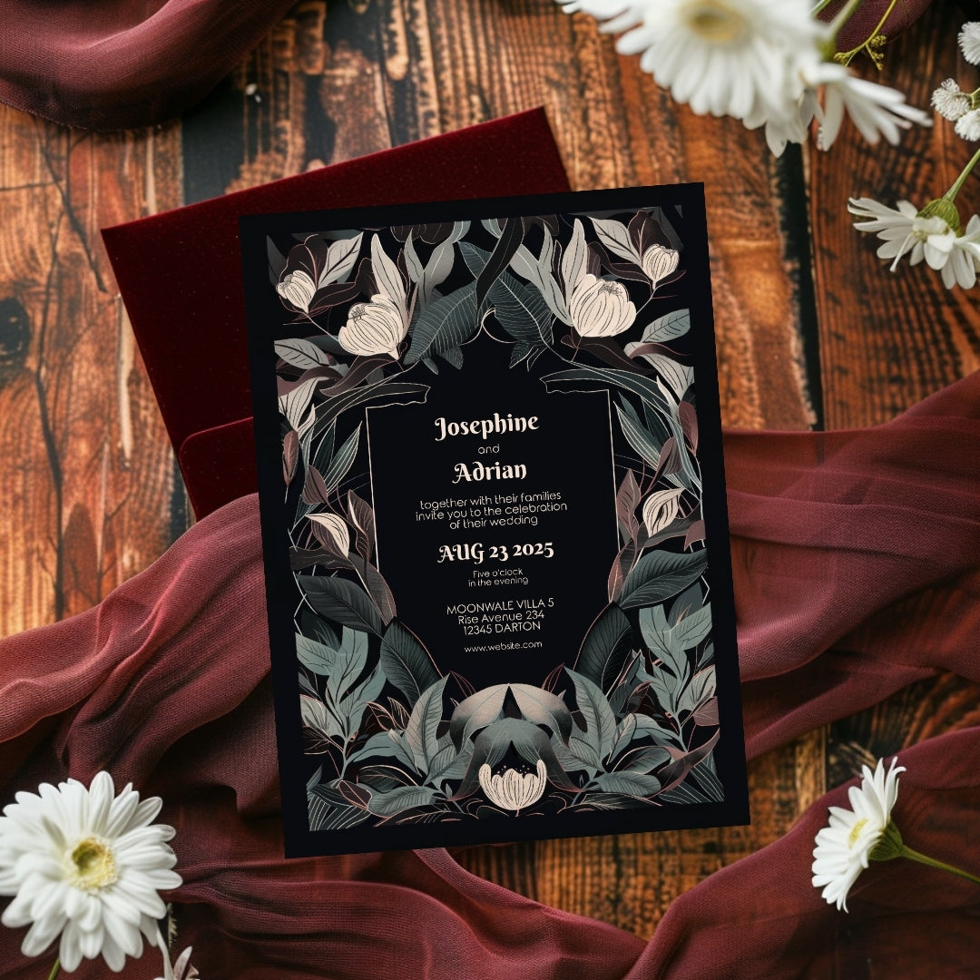 Mystical Gothic Crest Garden Wedding Invitation
