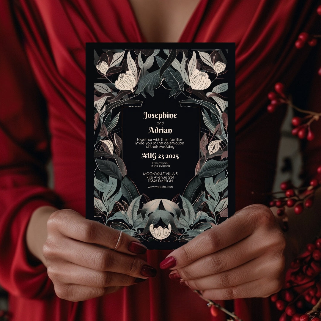 Mystical Gothic Crest Garden Wedding Invitation