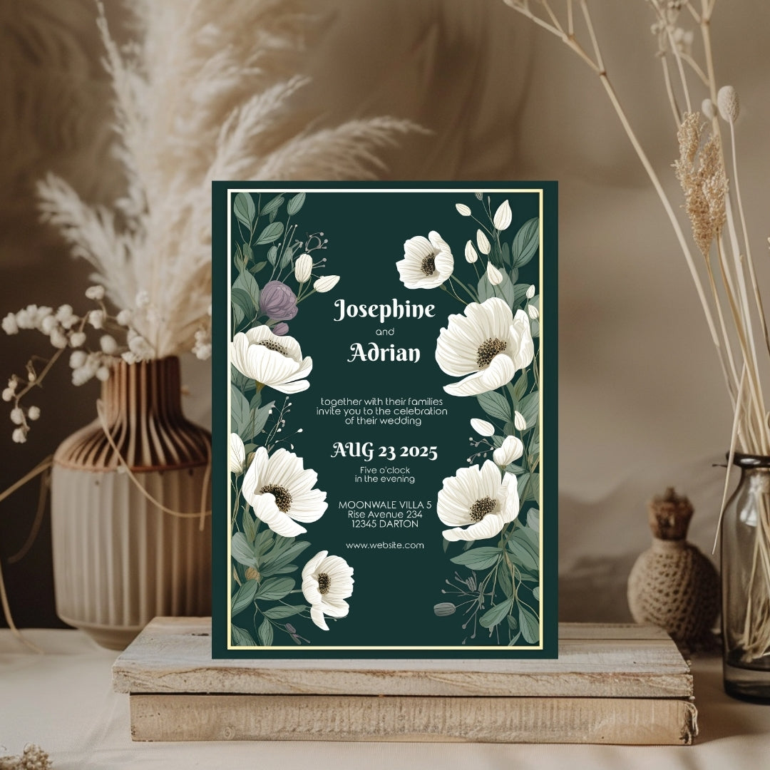 Green Minimalist Floral Elegance Wedding Invitation