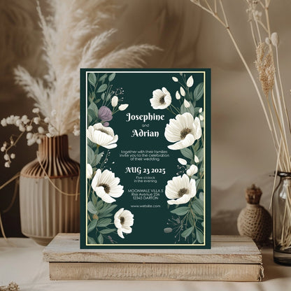 Green Minimalist Floral Elegance Wedding Invitation