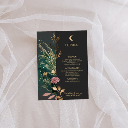 Green Celestial Floral Garden Wedding Invitation Set - 5x7 Invitation, 4.5x6.25 Details, 3.5.x5 RSVP