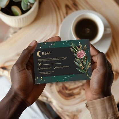 Green Celestial Wedding Invitation Set - 7 items (invitation, rsvp, details, menu, table, name, thank you)