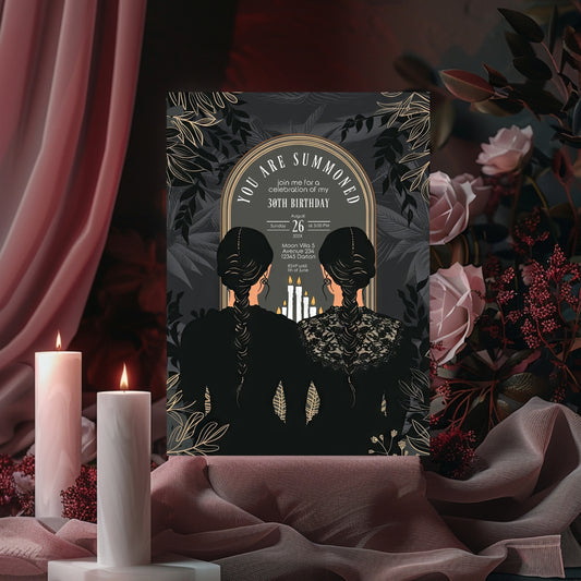 Gothic Witches Sisters Birthday Party Invitation