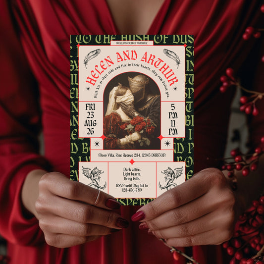 Gothic Renaissance Wedding Invitation – Romantic Fantasy Design and Modern Medieval Art Blend