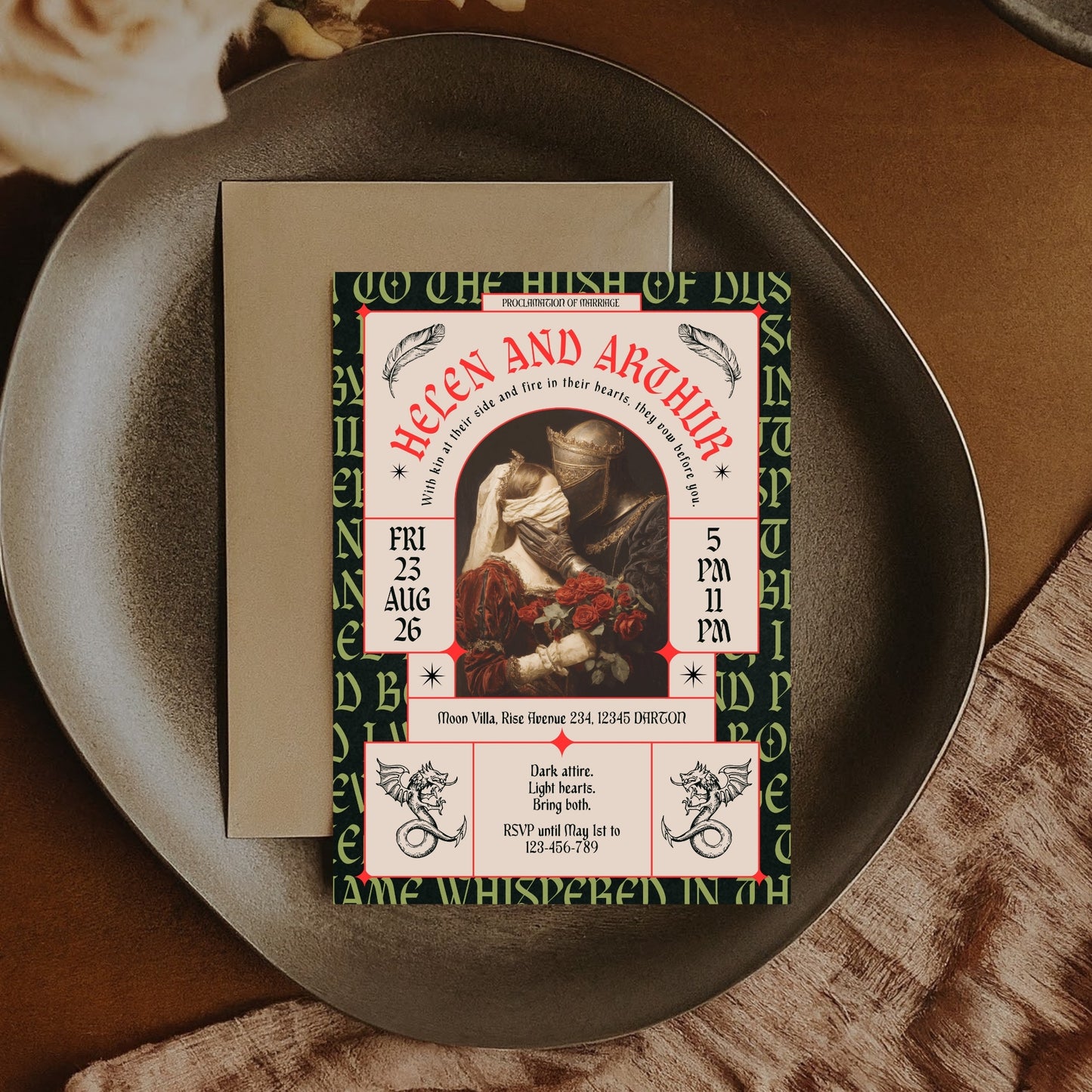 Gothic Renaissance Wedding Invitation – Romantic Fantasy Design and Modern Medieval Art Blend