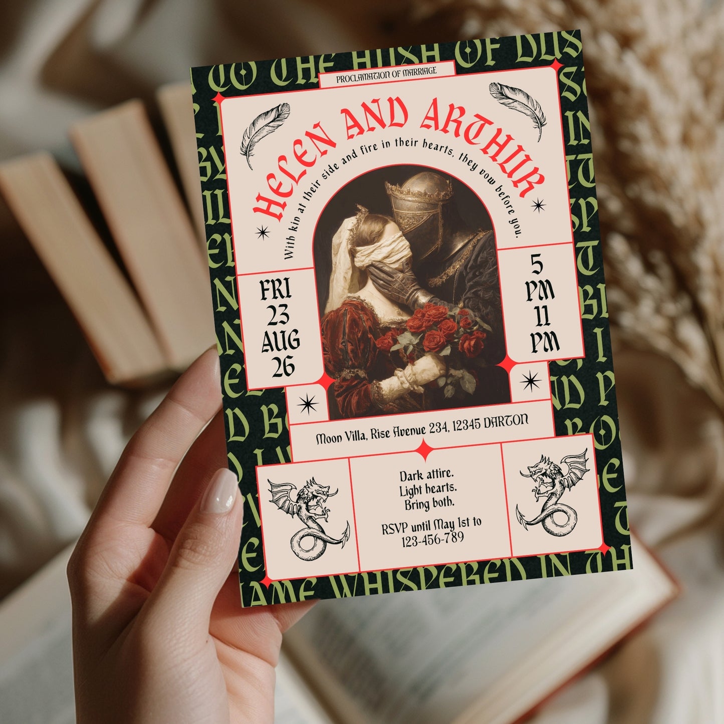 Gothic Renaissance Wedding Invitation – Romantic Fantasy Design and Modern Medieval Art Blend