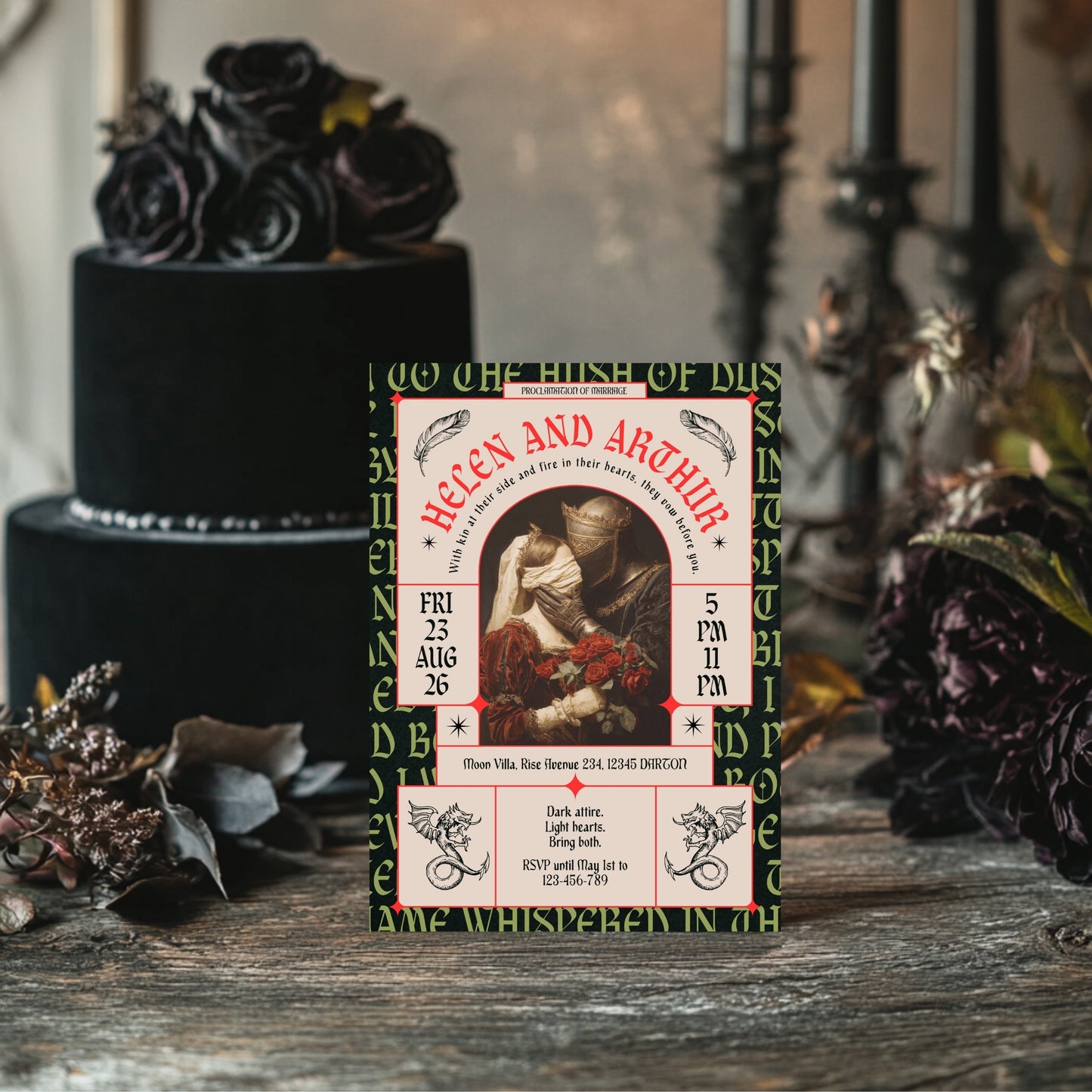 Gothic Renaissance Wedding Invitation – Romantic Fantasy Design and Modern Medieval Art Blend