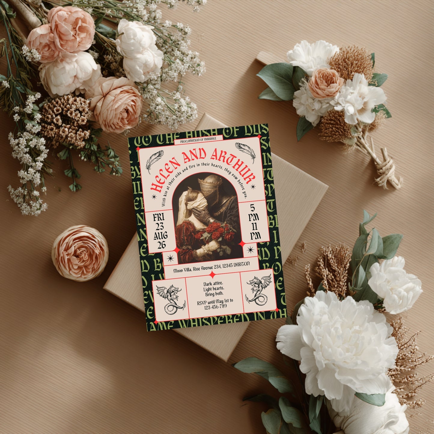 Gothic Renaissance Wedding Invitation – Romantic Fantasy Design and Modern Medieval Art Blend