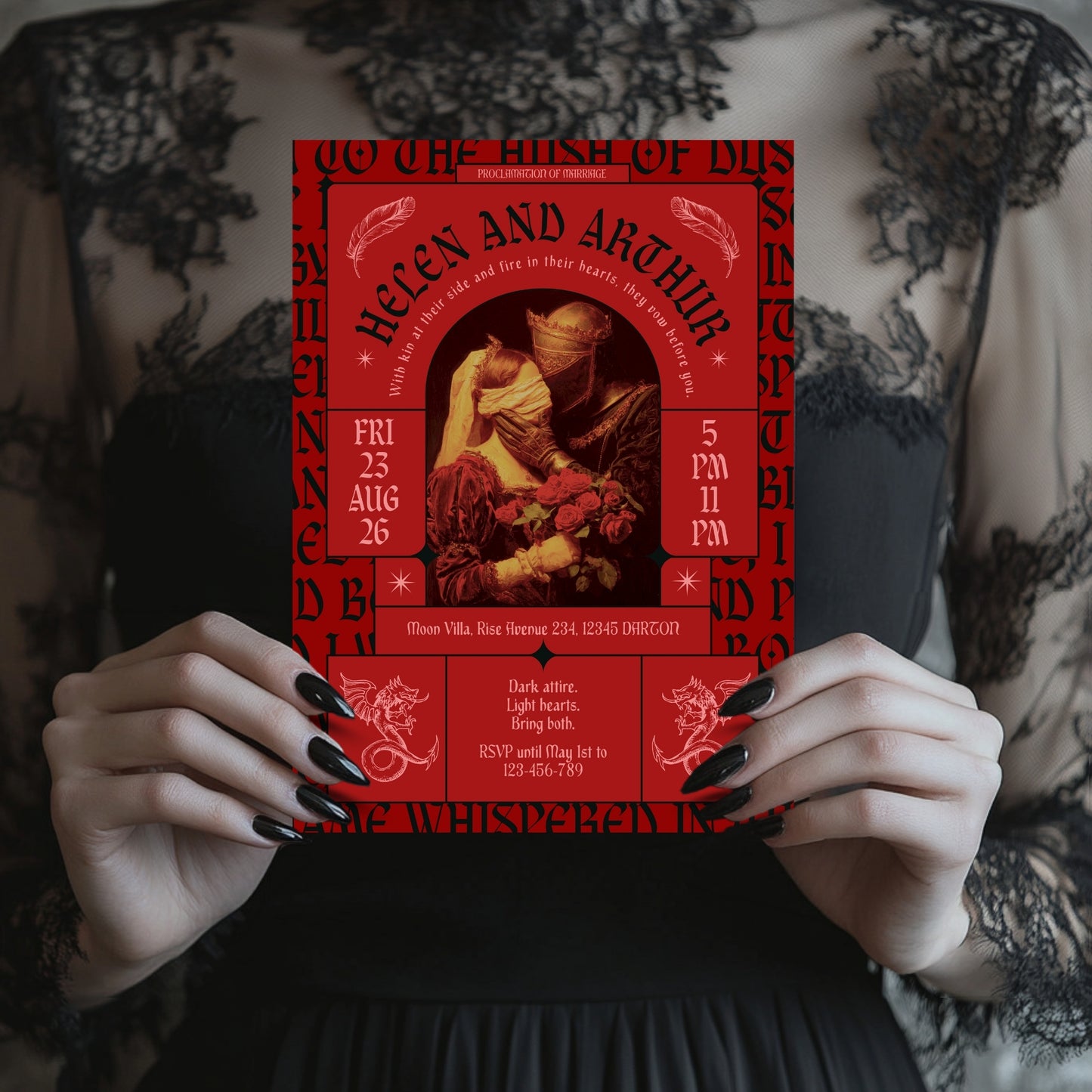 Gothic Renaissance Wedding Invitation – Romantic Fantasy Design and Modern Medieval Art Blend