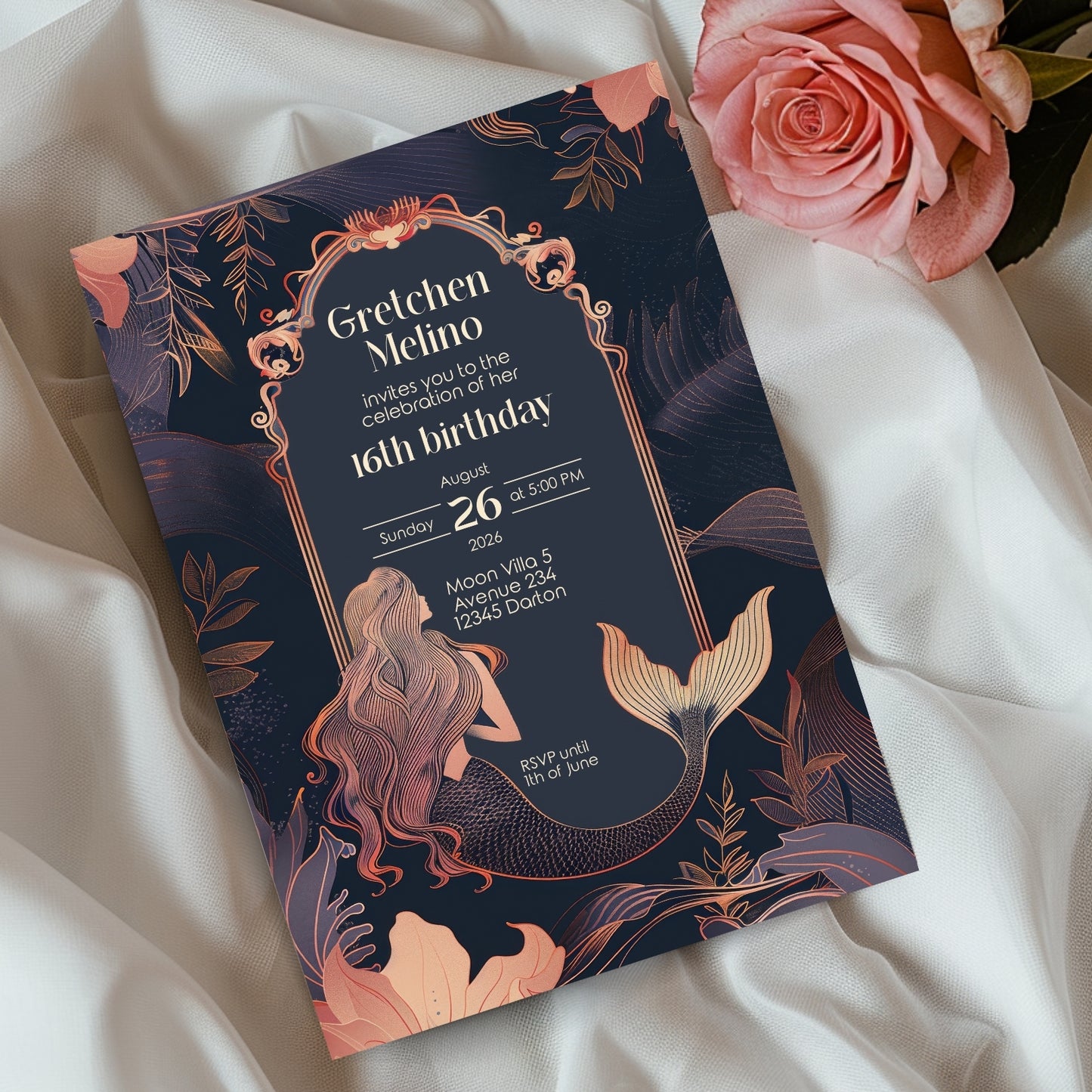 Whimsical Mermaid Birthday Invitation – Blue and Pink