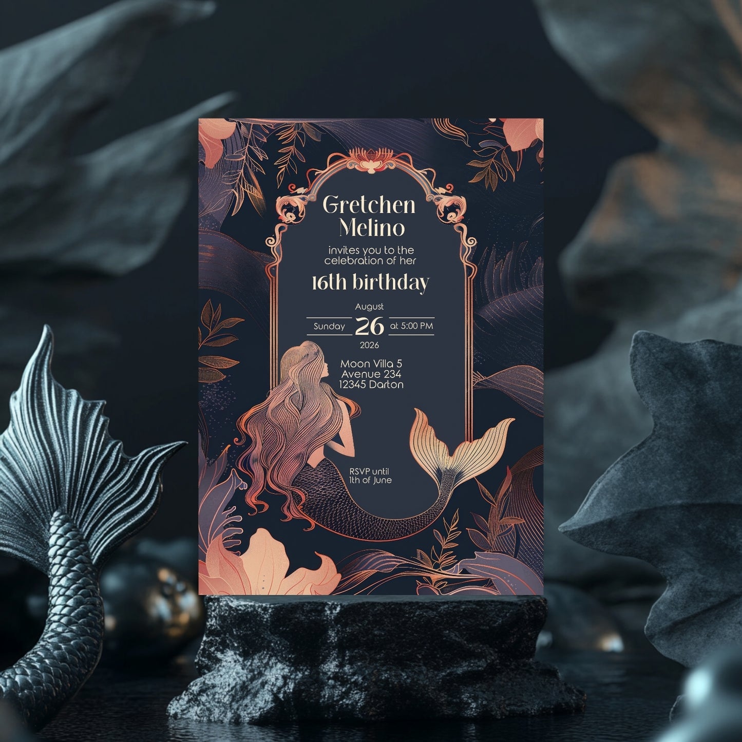 Whimsical Mermaid Birthday Invitation – Blue and Pink