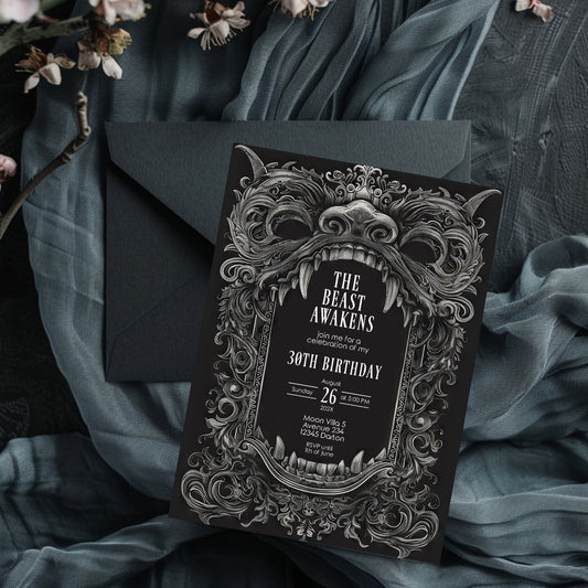Gothic Dragon Birthday Party Invitation | Mystical Chinese Artistry Blend