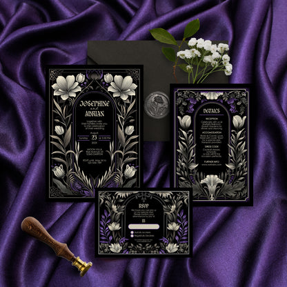 Gothic Art Nouveau Wedding Invitation Set - With Invite, Details & RSVP Card