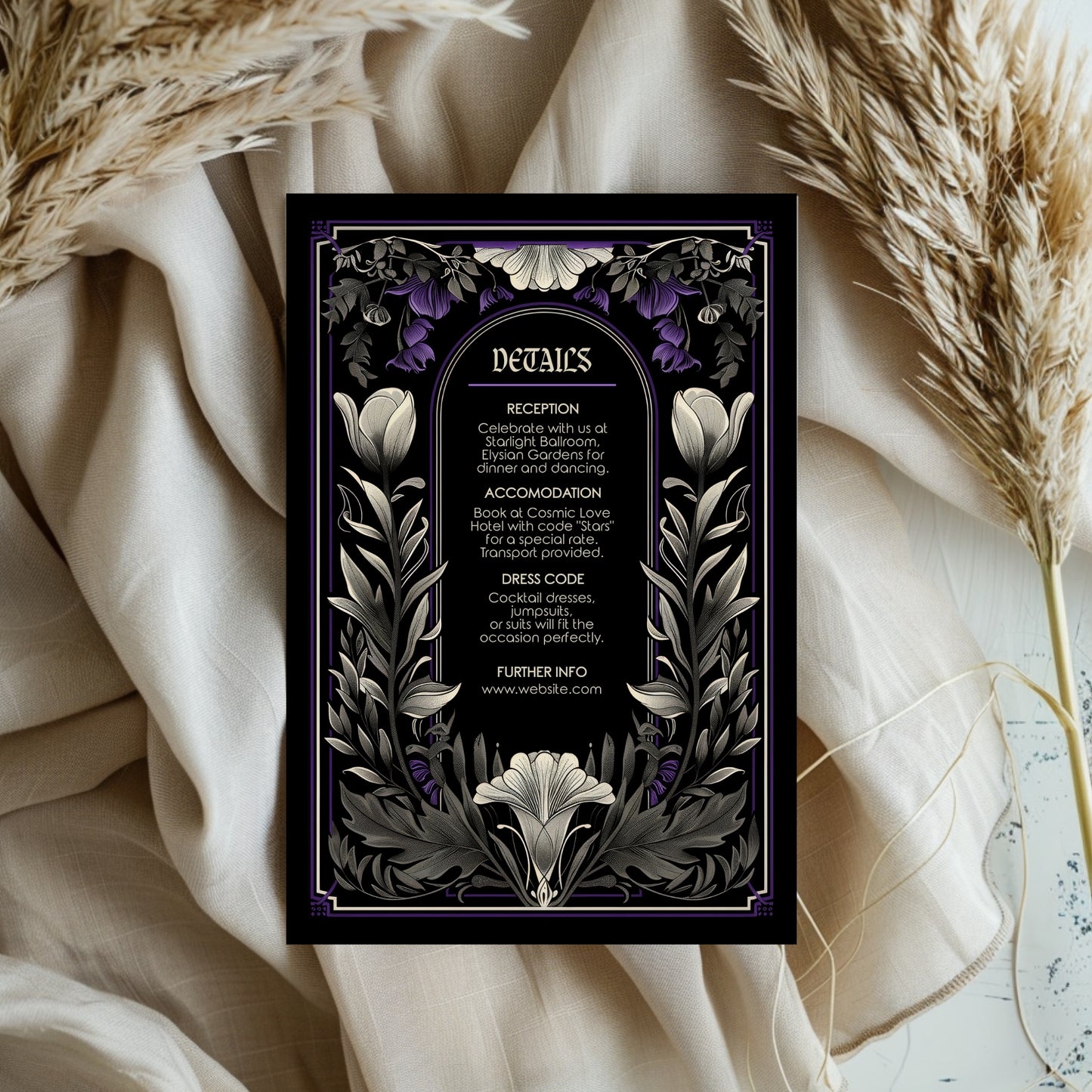 Gothic Art Nouveau Wedding Invitation Set - With Invite, Details & RSVP Card