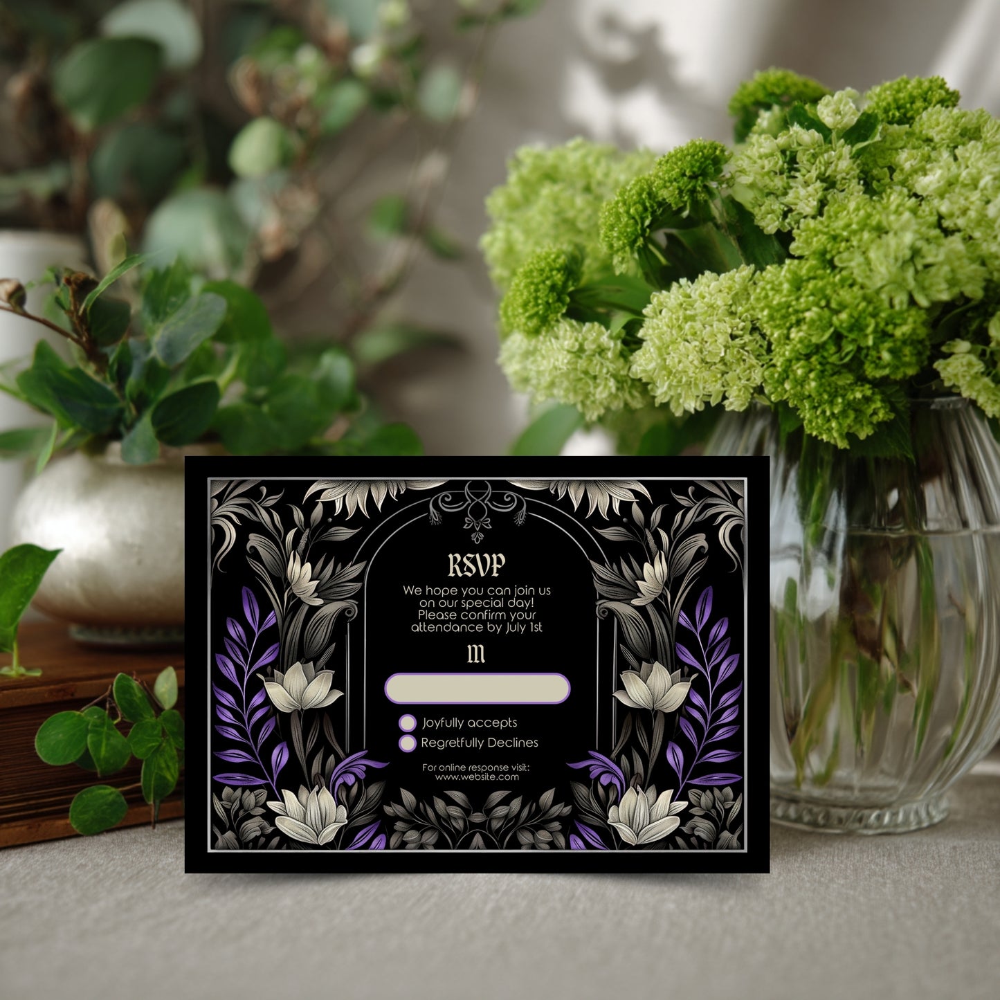Gothic Art Nouveau Wedding Invitation Set - With Invite, Details & RSVP Card