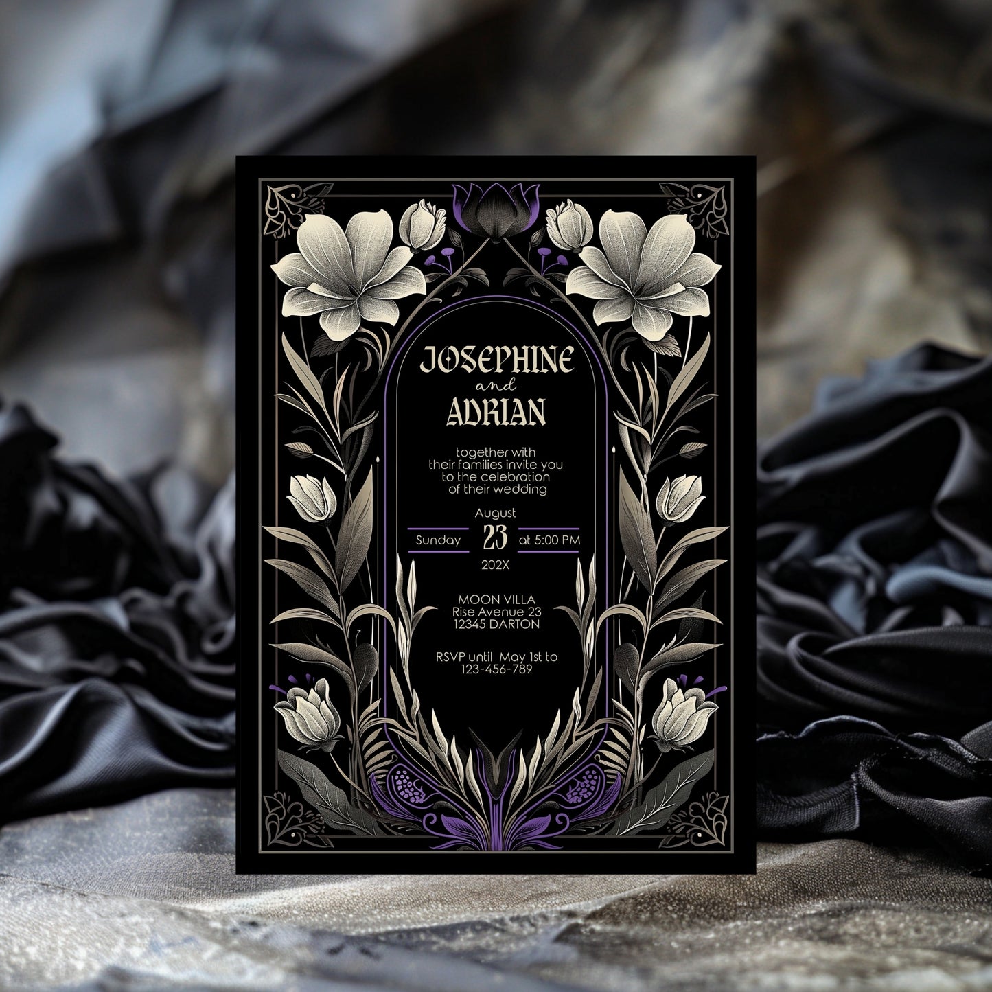 Gothic Art Nouveau Wedding Invitation Set - With Invite, Details & RSVP Card