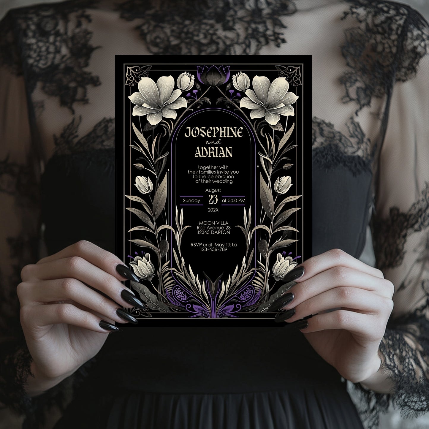 Gothic Art Nouveau Wedding Invitation Set - With Invite, Details & RSVP Card