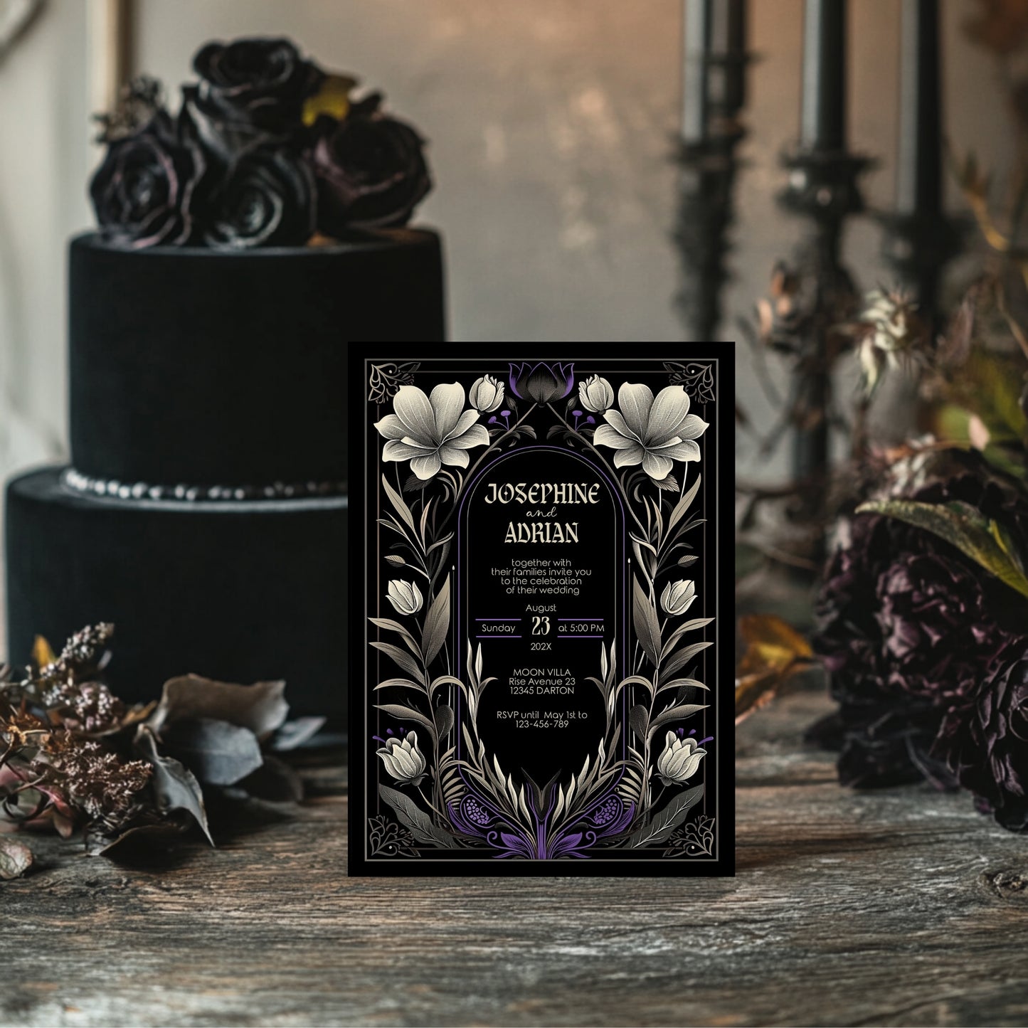 Gothic Art Nouveau Wedding Invitation Set - With Invite, Details & RSVP Card