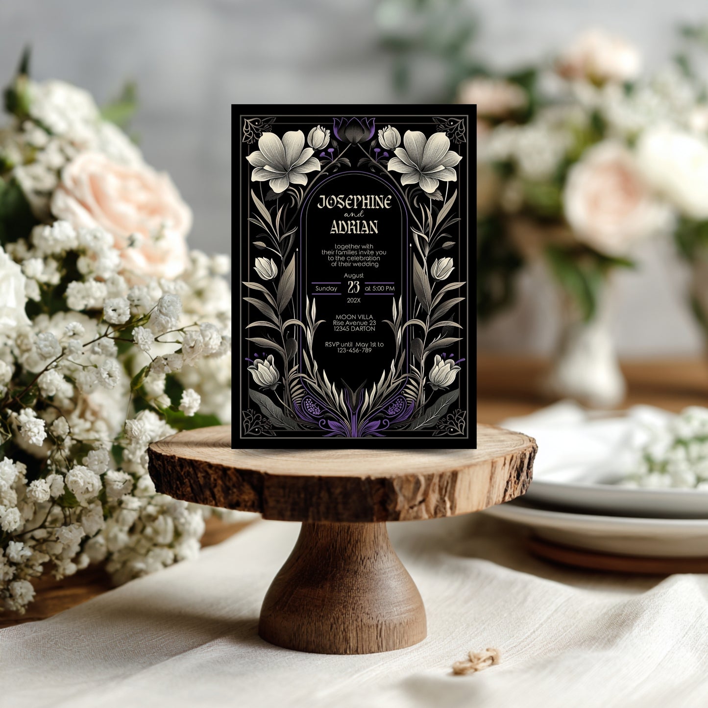 Gothic Art Nouveau Wedding Invitation Set - With Invite, Details & RSVP Card