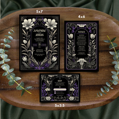 Gothic Art Nouveau Wedding Invitation Set - With Invite, Details & RSVP Card